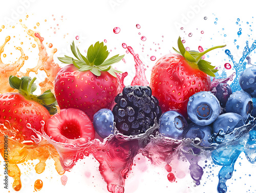 raspberry and blackberry with juice on white background