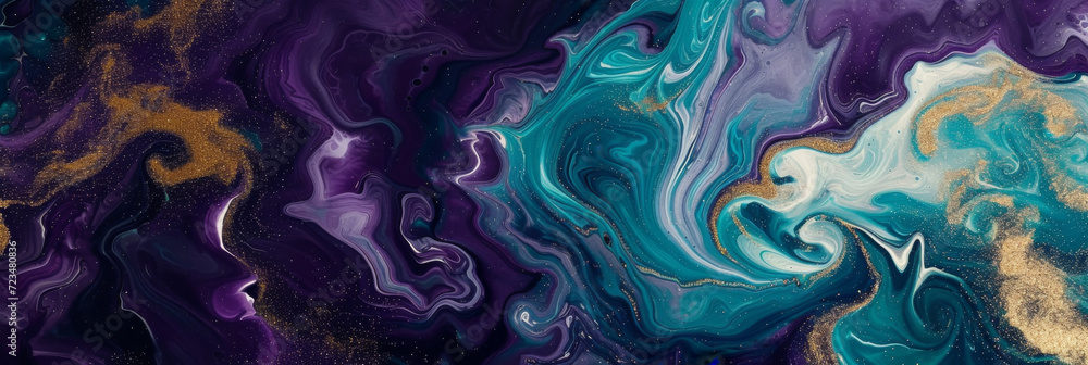 an abstract swirling water in the style of dark turquoise and light gold, generative AI