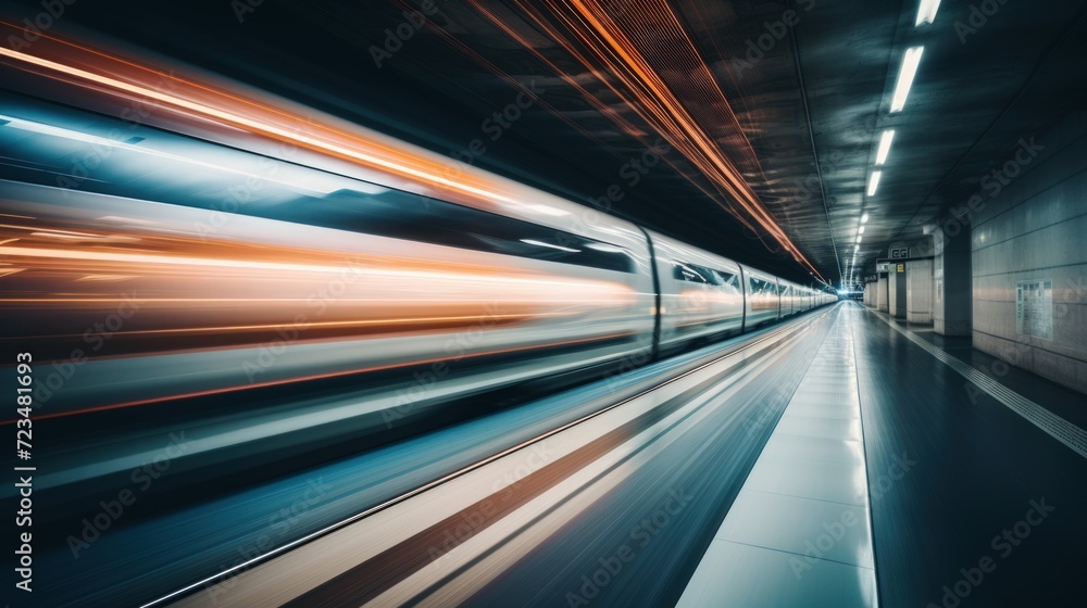 Speed of train moving inside tunnel. Generate AI image