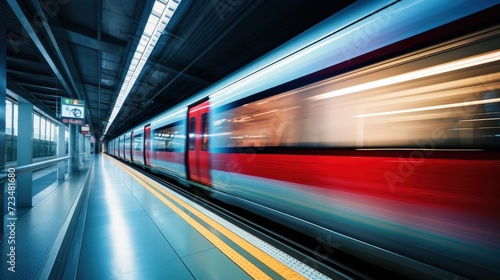 Speed of train moving inside tunnel. Generate AI image