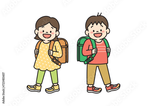 ランドセルを背負った小学生のイラスト