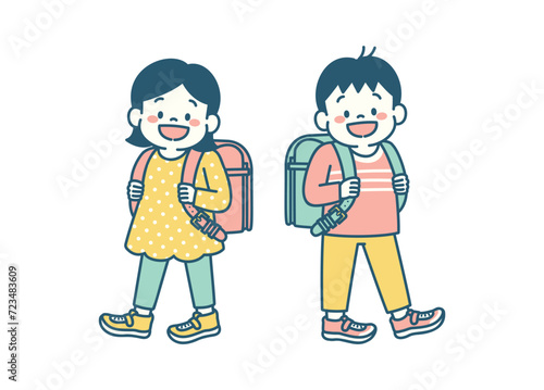 ランドセルを背負った小学生のイラスト　シンプル
