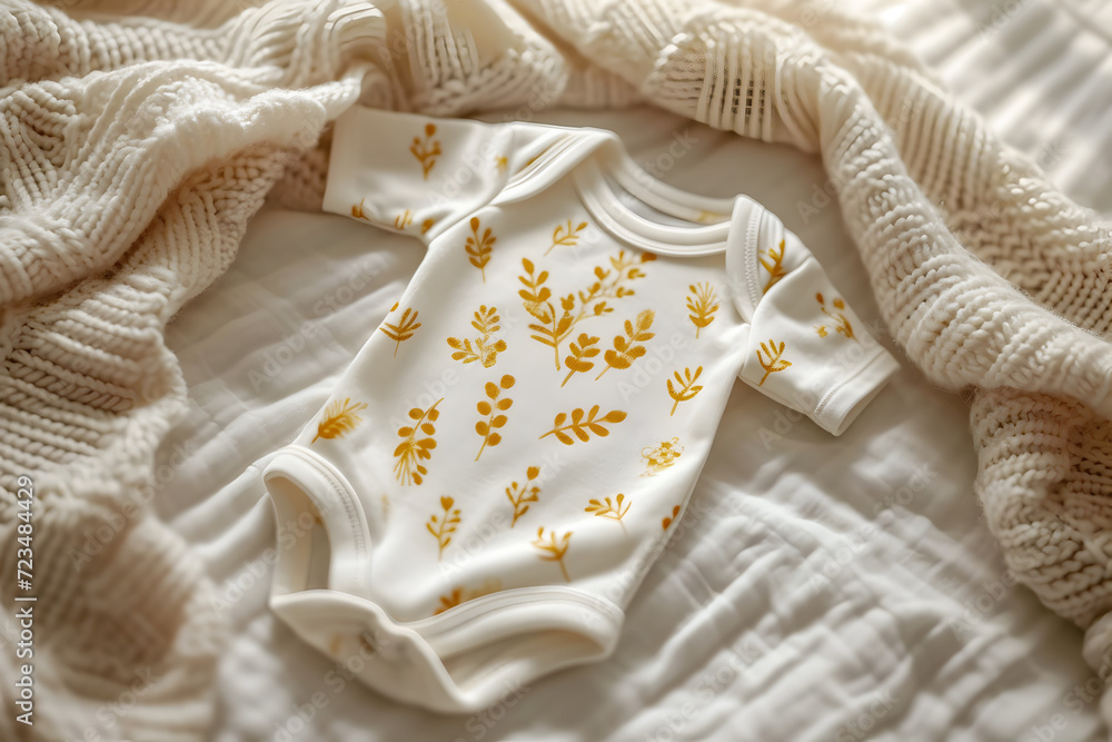 Adorable Baby Bodysuit and Golden Leaf Blanket Adorable Baby Bodysuit and Golden Leaf Blanket