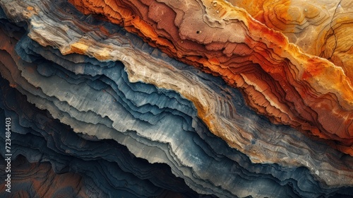 Close-up of a rock formation showing layers in various shades of earthy colors