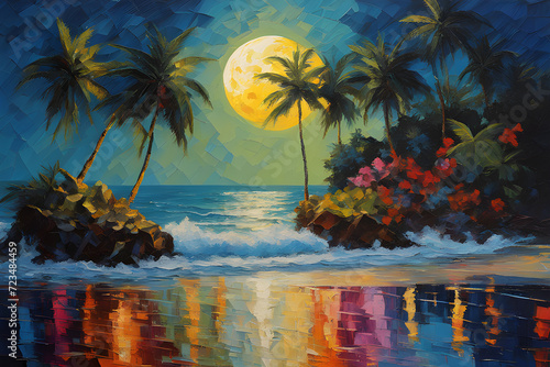 the Palm and tropical beach  sunset landscape
