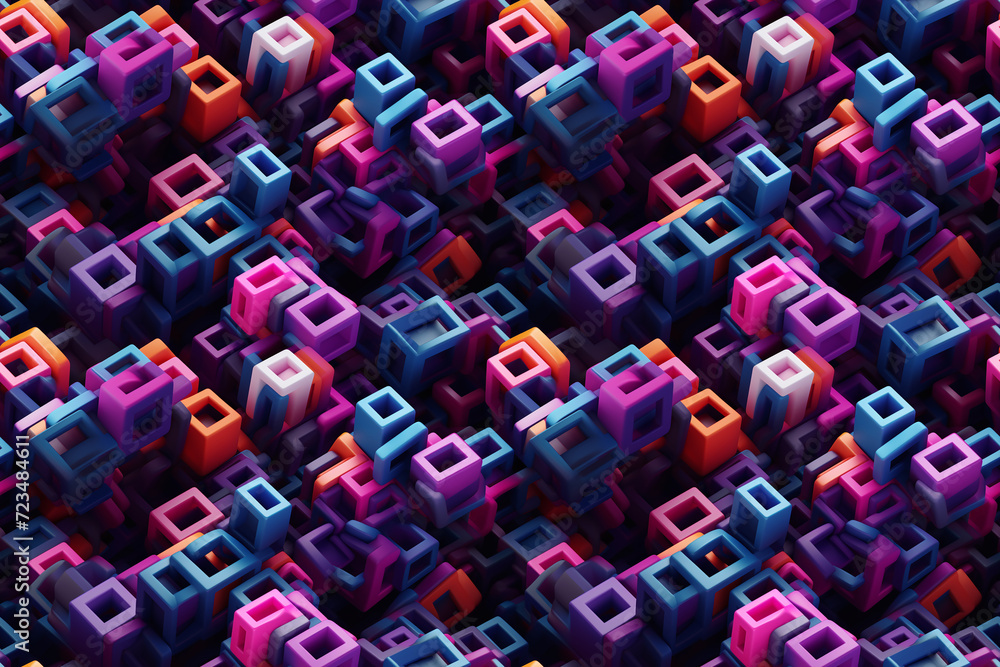 Neon Cubescape, Retro 3D Puzzle Neon Cubescape, Retro 3D Puzzle
