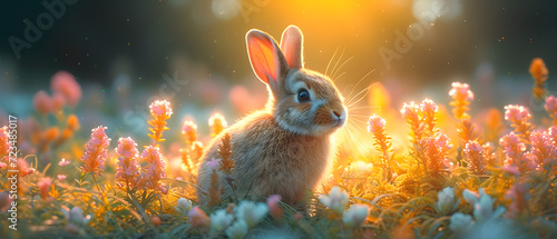 Rabbit Sitting in a Field of Flowers © Daniel