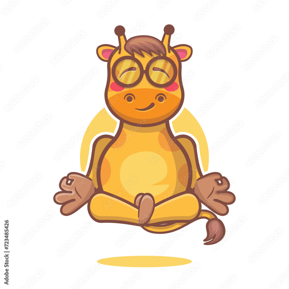 kawaii giraffe animal character mascot with yoga meditation pose isolated cartoon kawaii giraffe animal character mascot with yoga meditation pose isolated cartoon