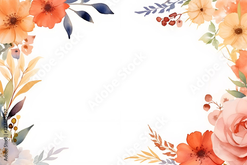 Watercolor floral rectangular border background for spring summer nature holiday card decoration