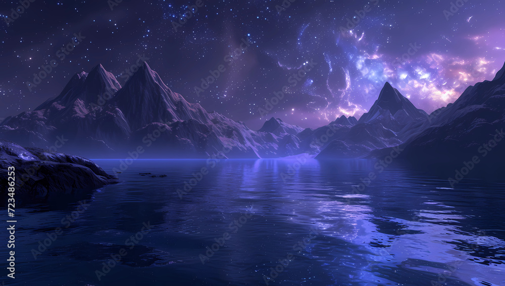 a night sky and mountains landscape