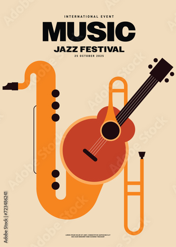 Jazz music festival poster template design background modern vintage retro style