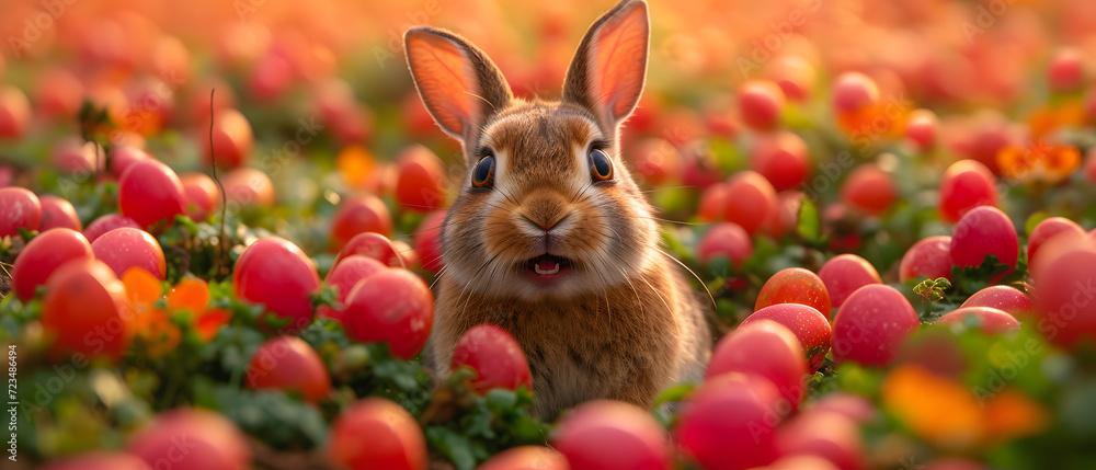Rabbit Sitting in a Field of Flowers Rabbit Sitting in a Field of Flowers