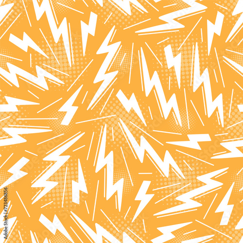 Lightning Bolt Signs Vector Seamless Pattern. Yellow Background with Thunderbolts.