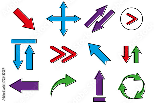 Set of colored line arrows, directions. Vector illustration. EPS 10.