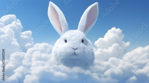 Illustration of a Rabbit shaped cloud in the blue sky © MyBackground