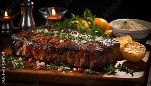 Grilled steak, juicy fillet, cooked to perfection on barbecue generated by AI