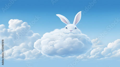 Illustration of a Rabbit shaped cloud in the blue sky © MyBackground