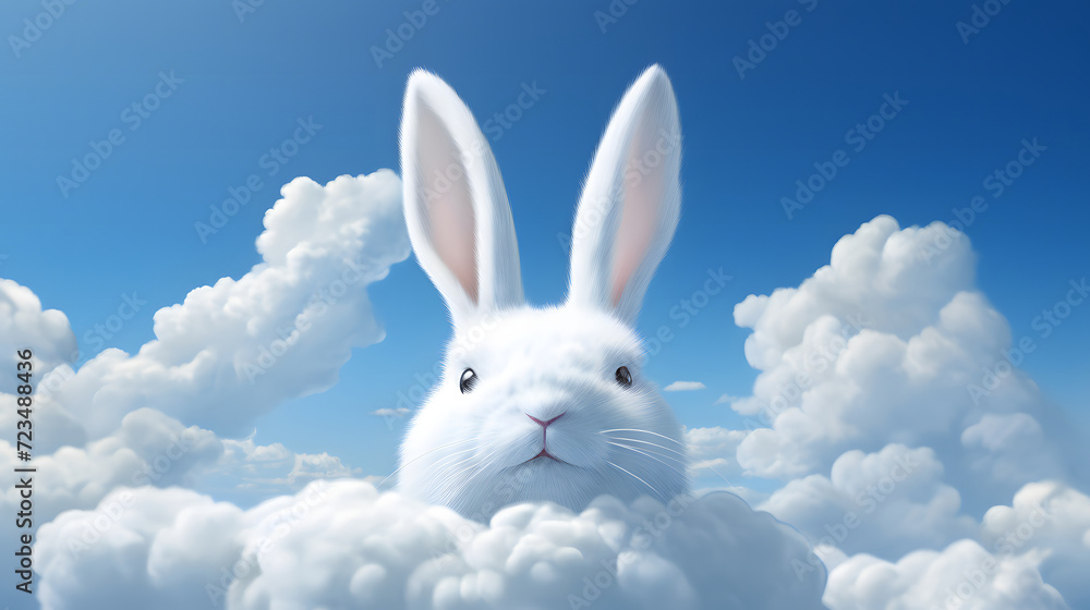Obraz premium Illustration of a Rabbit shaped cloud in the blue sky