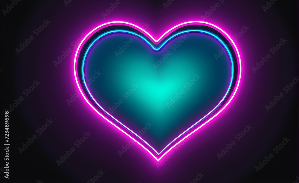 Neon heart, simple background. copy space. Generative AI