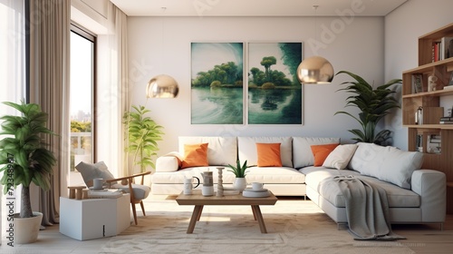 Scandinavian elegance   composition of creative living room interior 