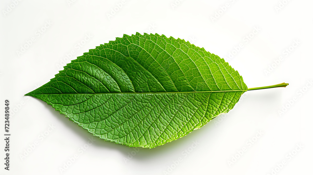 Fototapeta premium Green leaf isolated on white background. Generative AI illustration