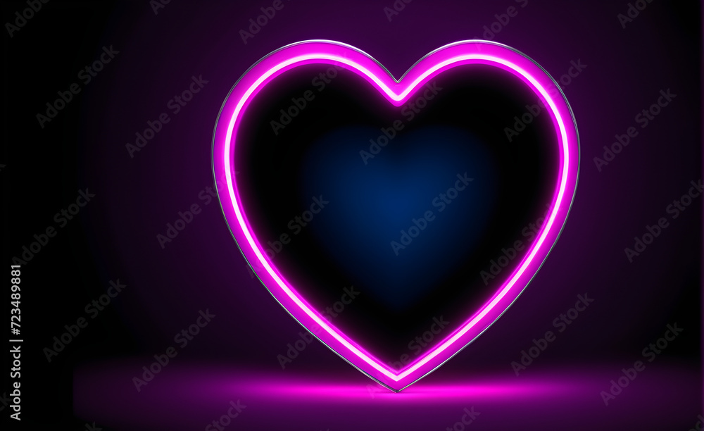 Neon heart, simple background. copy space. Generative AI