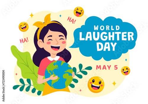 World Laughter Day Vector Illustration on 5 May with Smiley Facial Expression Cute and Happy in Flat Kids Cartoon Background