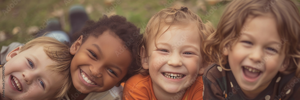 a group of young children, all smiling together, generative AI