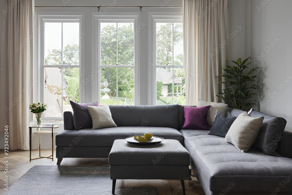 interior of living room with sofa and window interior of living room with sofa and window