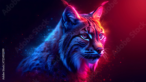Lynx head on a red background. Ai generated.