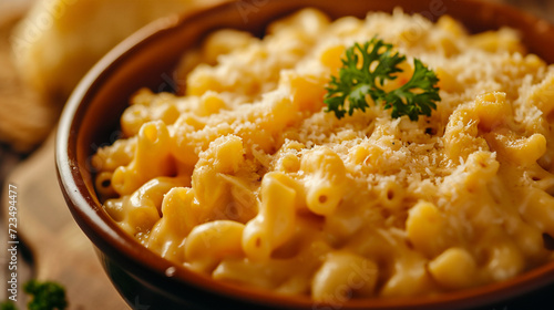 Macaroni and cheese with spices in a bowl close-up