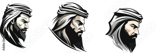 vector illustration Human head with beard and arabic face wearing head covering photo