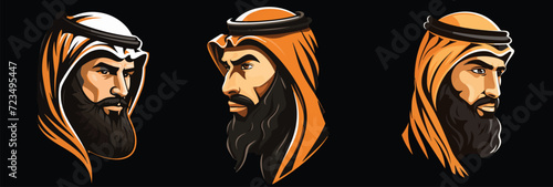 vector illustration Human head with beard and arabic face wearing head covering