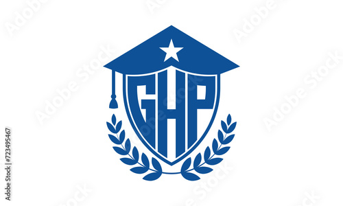 GHP three letter iconic academic logo design vector template. monogram, abstract, school, college, university, graduation cap symbol logo, shield, model, institute, educational, coaching canter, tech photo