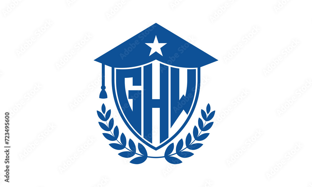 GHW three letter iconic academic logo design vector template. monogram, abstract, school, college, university, graduation cap symbol logo, shield, model, institute, educational, coaching canter, tech GHW three letter iconic academic logo design vector template. monogram, abstract, school, college, university, graduation cap symbol logo, shield, model, institute, educational, coaching canter, tech