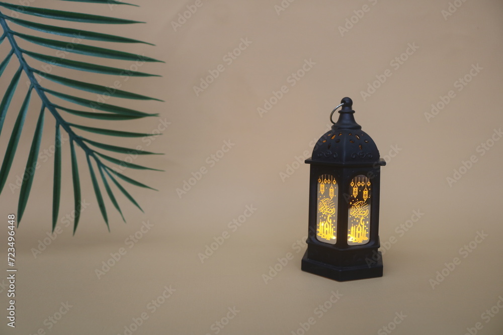 Islamic lantern with decorations celebrating Islamic holidays and Ramadan Kareem with a background that can be written on