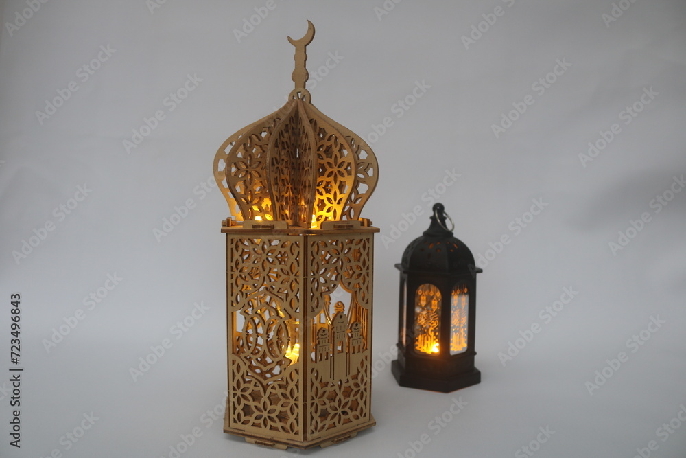 Islamic lantern with decorations celebrating Islamic holidays and Ramadan Kareem with a background that can be written on Islamic lantern with decorations celebrating Islamic holidays and Ramadan Kareem with a background that can be written on