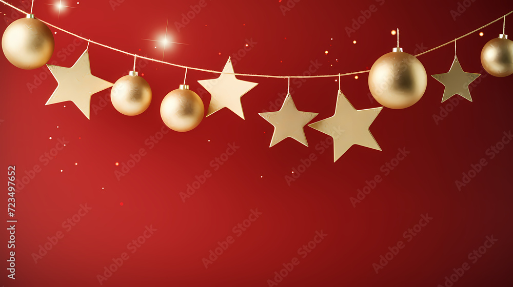 Flat lay composition for festive background with festive decorations and stars Flat lay composition for festive background with festive decorations and stars