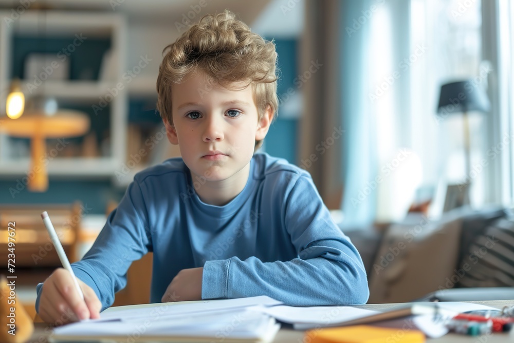 Dedicated 8year old Boy Concentrating on Studies Dedicated 8year old Boy Concentrating on Studies