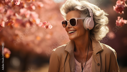 Young woman enjoying nature, smiling with confidence, wearing sunglasses generated by AI