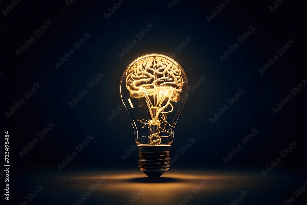 A light bulb with a brain inside, combining intelligence and illumination. Perfect for illustrating the concept of creativity, innovation, and smart technology