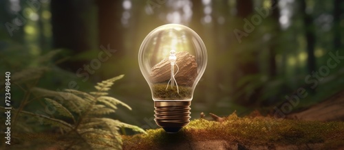 Light bulb in the forest. Eco concept.