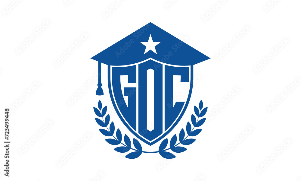 GOC three letter iconic academic logo design vector template. monogram, abstract, school, college, university, graduation cap symbol logo, shield, model, institute, educational, coaching canter, tech GOC three letter iconic academic logo design vector template. monogram, abstract, school, college, university, graduation cap symbol logo, shield, model, institute, educational, coaching canter, tech