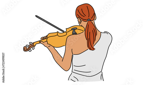 line art color of woman playing violin vector illustration
