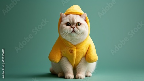  Immerse yourself in the charm of a cute and chubby cat adorned in a yellow shirt, showcasing a range of delightful facial expressions. This endearing scenario not only captures the adorable nature of