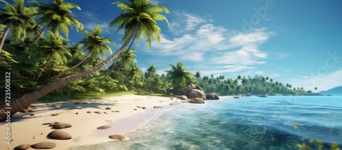 Tropical beach with palm trees. Panoramic banner.