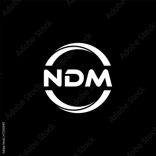 NDM letter logo design with black background in illustrator, cube logo, vector logo, modern alphabet font overlap style. calligraphy designs for logo, Poster, Invitation, etc. photo