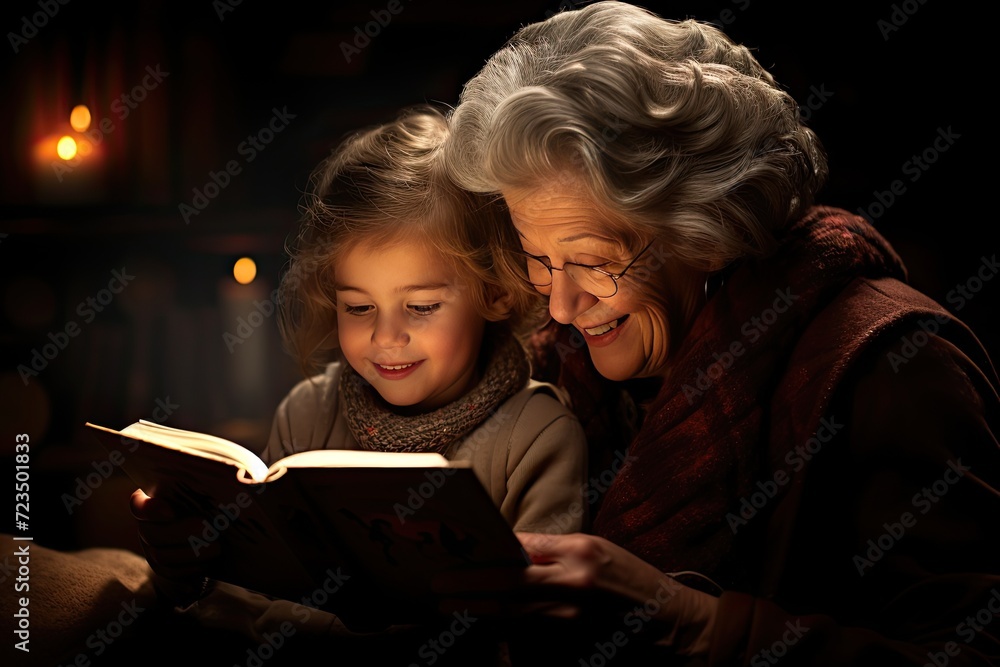 Grandma is looking at a children's book with her granddaughter. Grandma is looking at a children's book with her granddaughter.