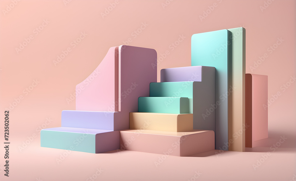 Empty 3D template featuring cute aesthetic, rounded edges, soft pastel color palette, shadow casting, ideal for character insertion. Generative AI Empty 3D template featuring cute aesthetic, rounded edges, soft pastel color palette, shadow casting, ideal for character insertion. Generative AI