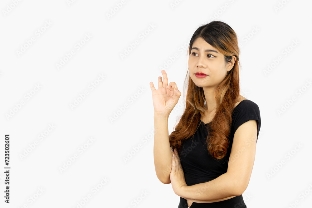 young asian woman long hair style posing hand ok sign smilling face isolated on white background. young asian woman long hair style posing hand ok sign smilling face isolated on white background.